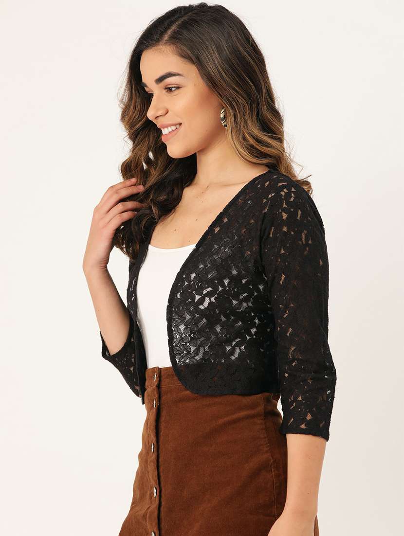 black cotton blend shrug - 20159448 -  Standard Image - 1