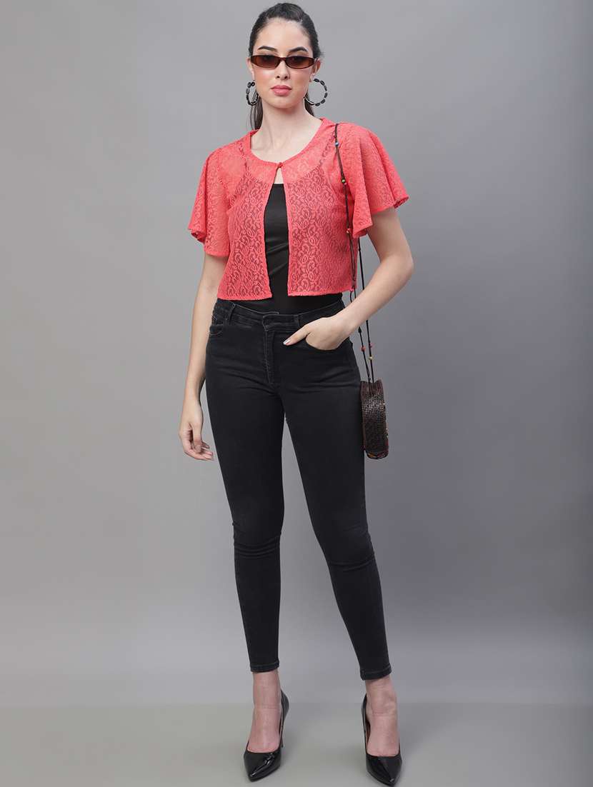 red cotton blend shrug - 20159483 -  Standard Image - 4