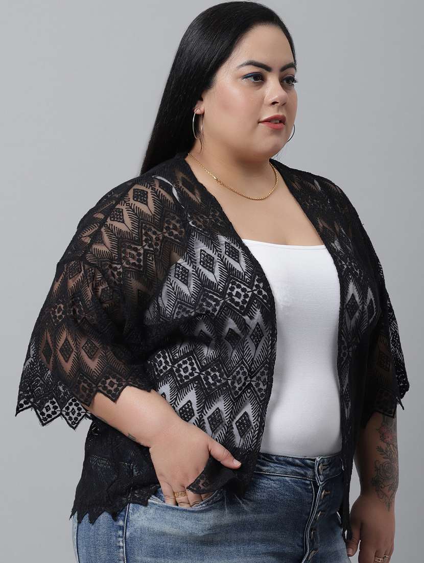 black cotton shrug - 20159498 -  Standard Image - 1