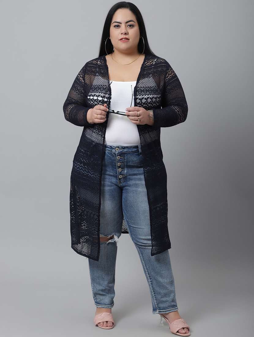 blue cotton shrug - 20159501 -  Standard Image - 4