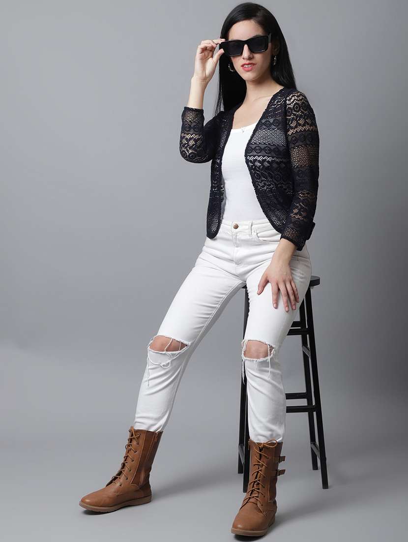 black cotton shrug - 20159507 -  Standard Image - 4