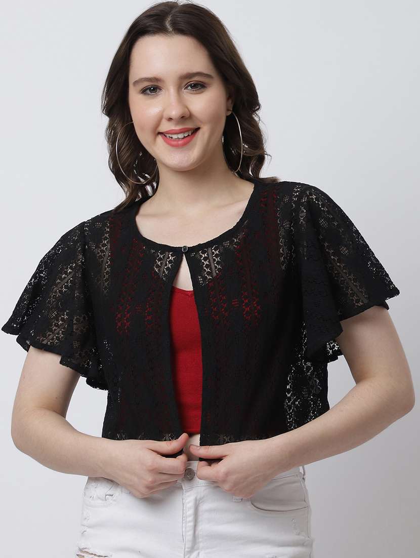 black cotton shrug - 20159513 -  Standard Image - 1