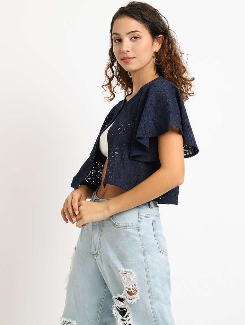 blue cotton blend shrug - 20159558 -  Standard Image - 1