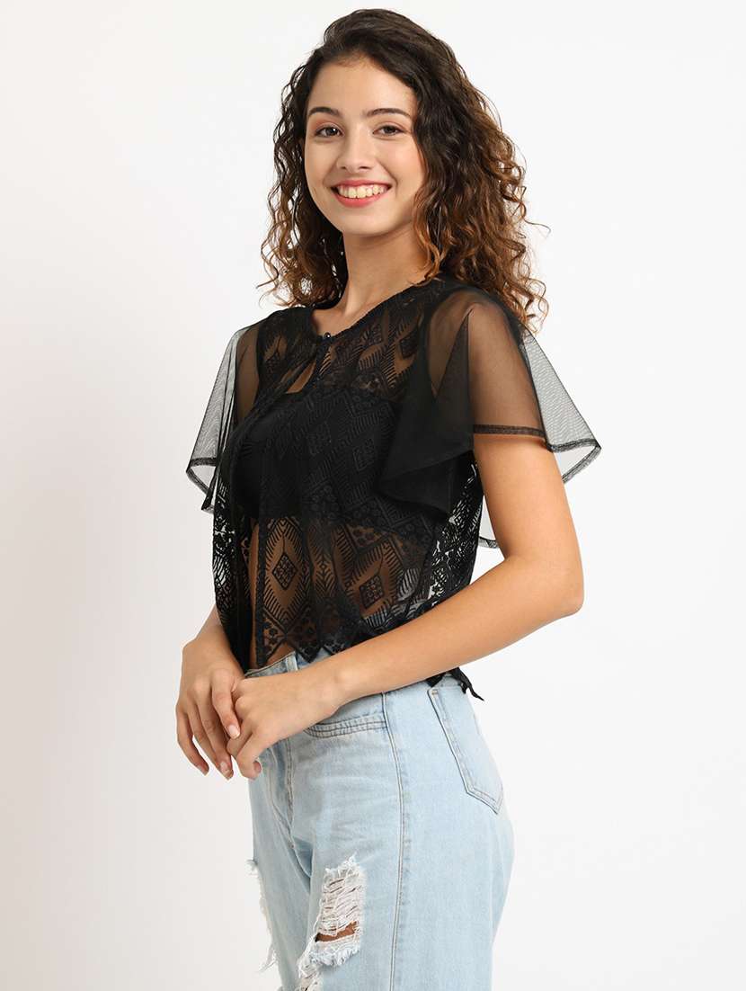 black cotton blend shrug - 20159563 -  Standard Image - 1