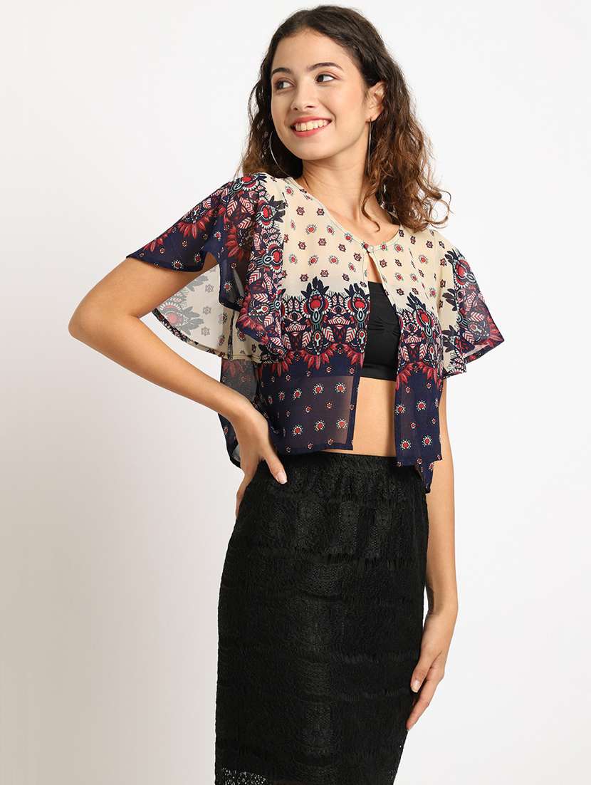 beige printed regular shrug - 20159565 -  Standard Image - 1