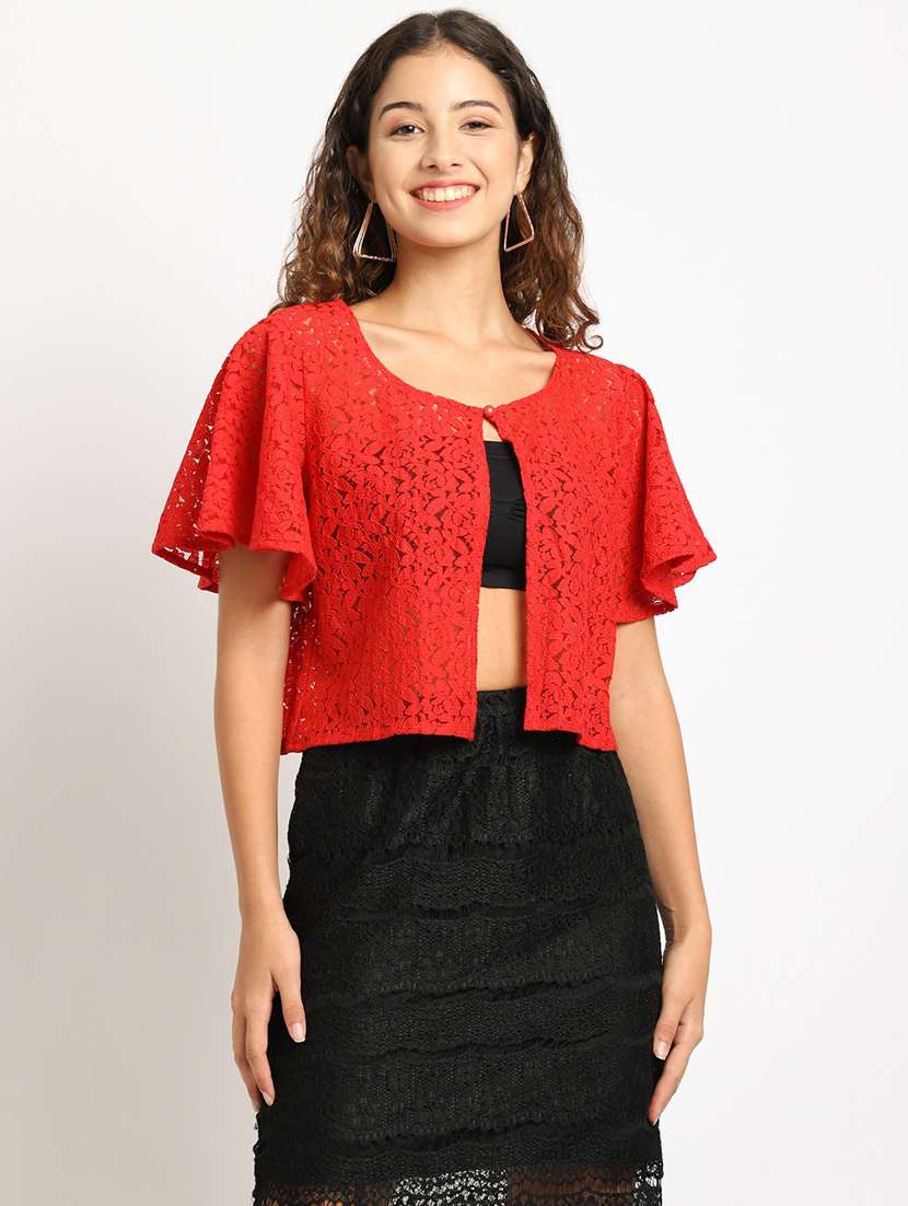 red cotton blend shrug