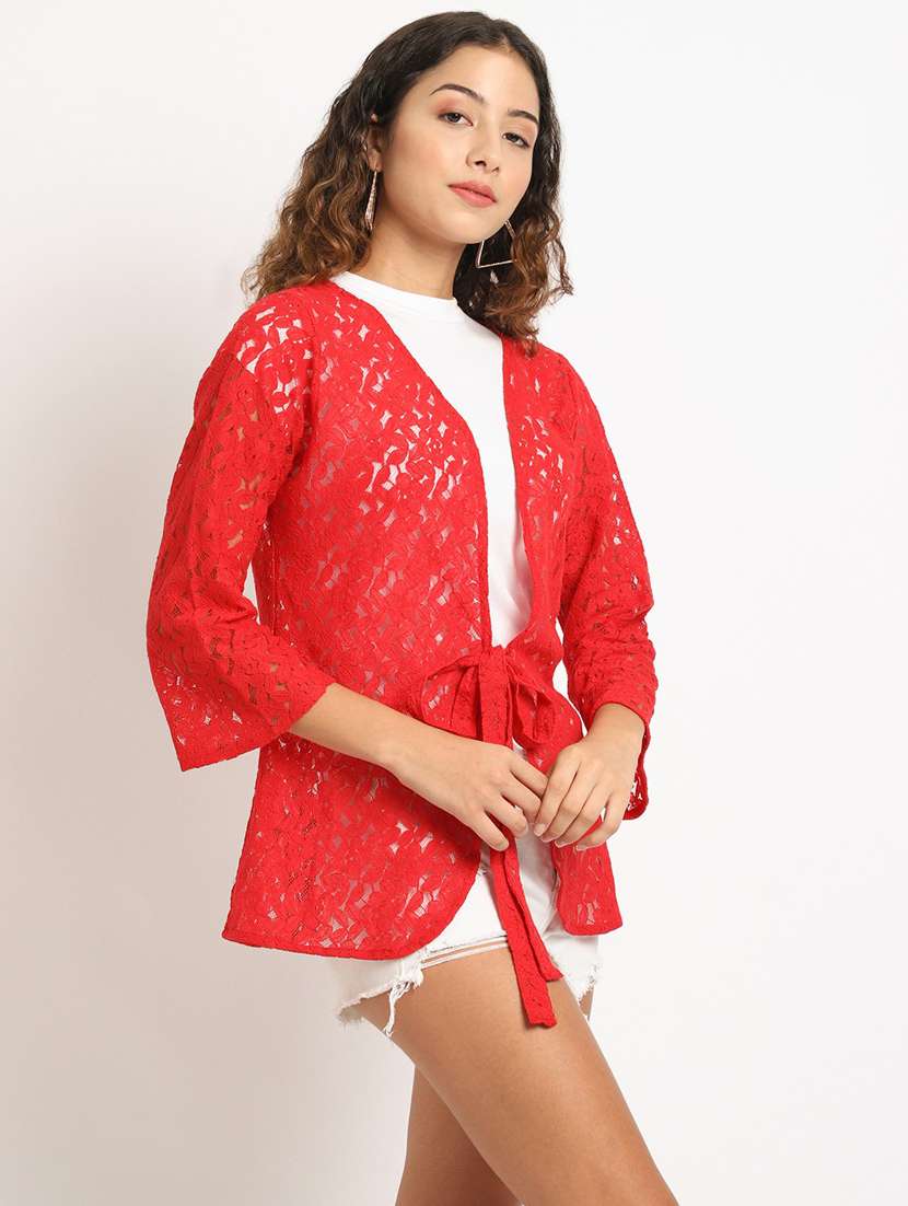 red cotton blend shrug - 20159585 -  Standard Image - 1