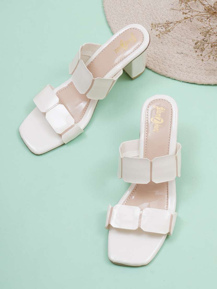 women slip on block heel sandal