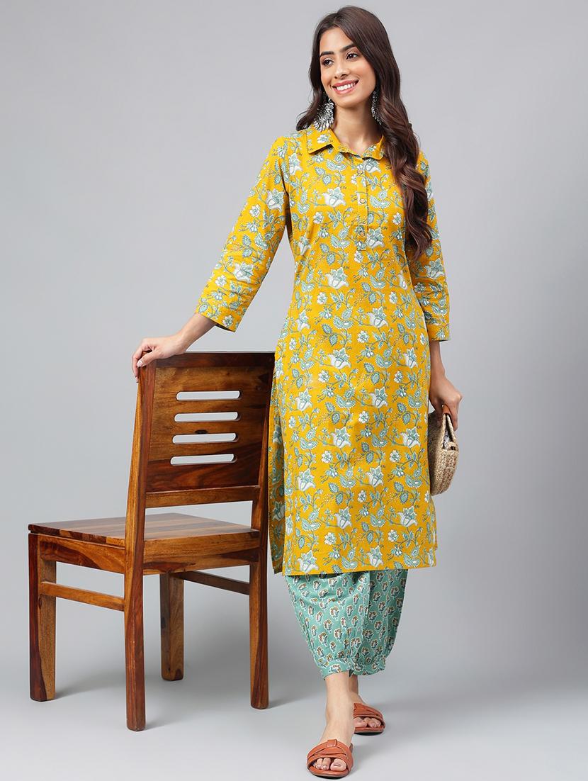 yellow floral printed kurta salwar set - 20161213 - Standard Image - 1