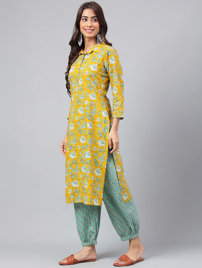 yellow floral printed kurta salwar set - 20161213 - Standard Image - 4