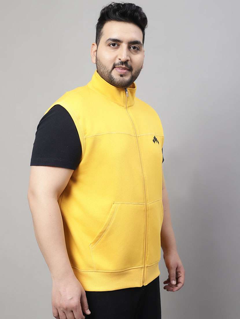 yellow solid sleeveless casual jacket - 20161374 -  Standard Image - 1