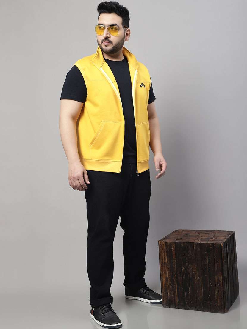 yellow solid sleeveless casual jacket - 20161374 -  Standard Image - 4