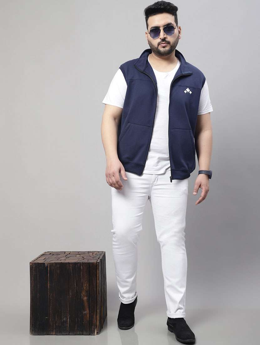 blue solid sleeveless casual jacket - 20161379 -  Standard Image - 4