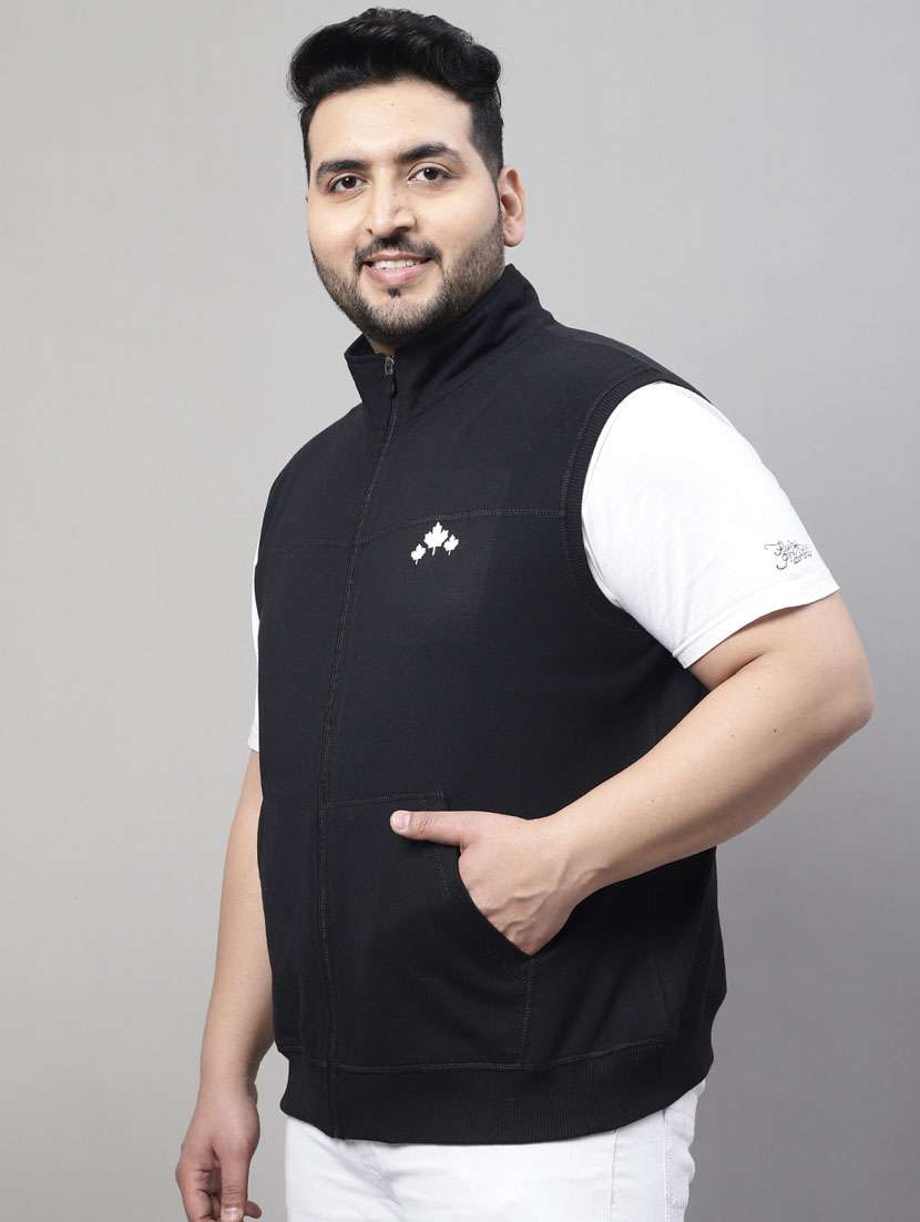 black solid sleeveless casual jacket - 20161380 -  Standard Image - 1