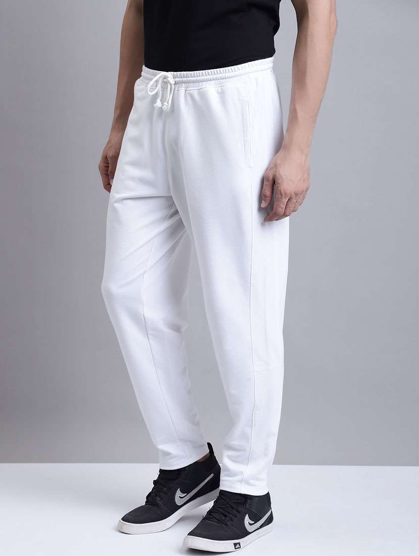 white cotton blend  full length track pant - 20161422 -  Standard Image - 1
