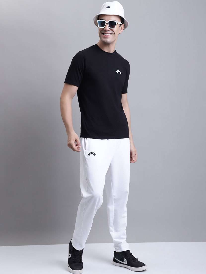 white cotton blend  full length track pant - 20161422 -  Standard Image - 4