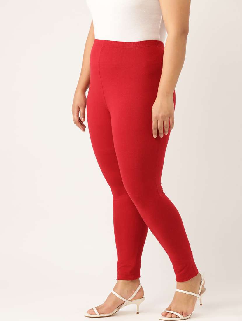 plus size red solid full length legging - 20162211 - Standard Image - 1