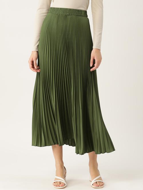 olive polyester pleated skirts - 20162286 - Standard Image - 0