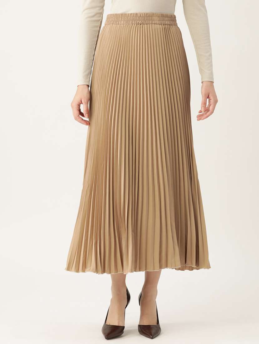 beige polyester pleated skirt