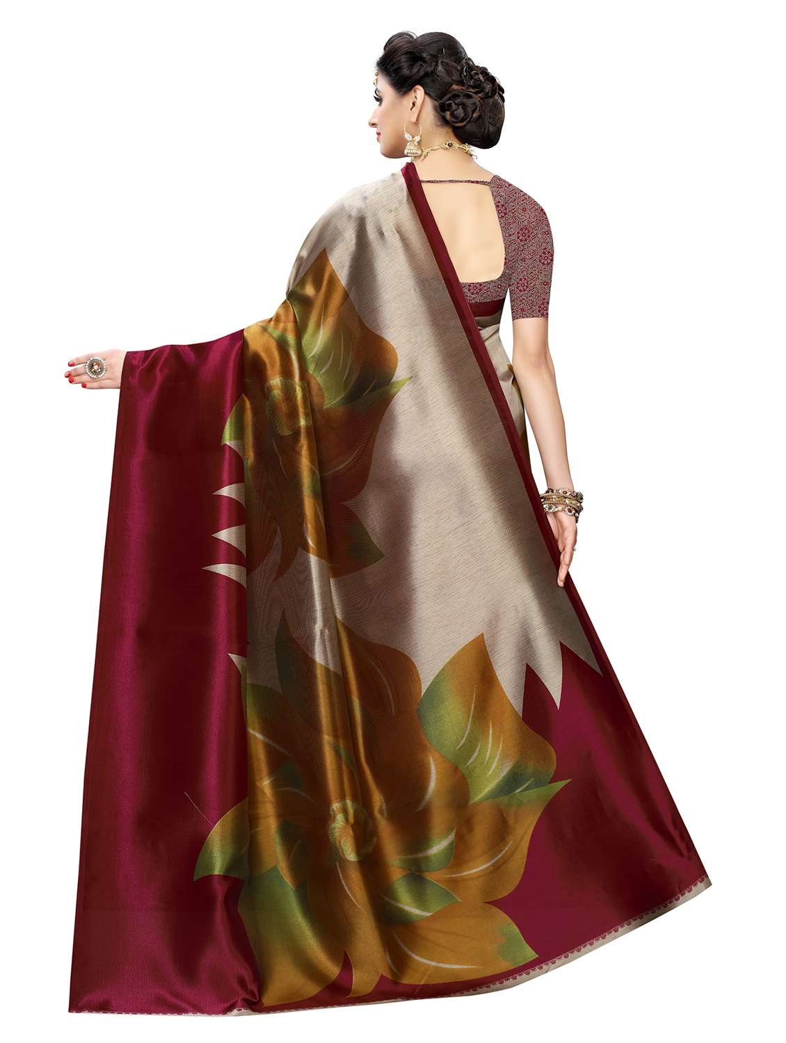 women's floral brown colored saree with blouse - 20162299 -  Standard Image - 1