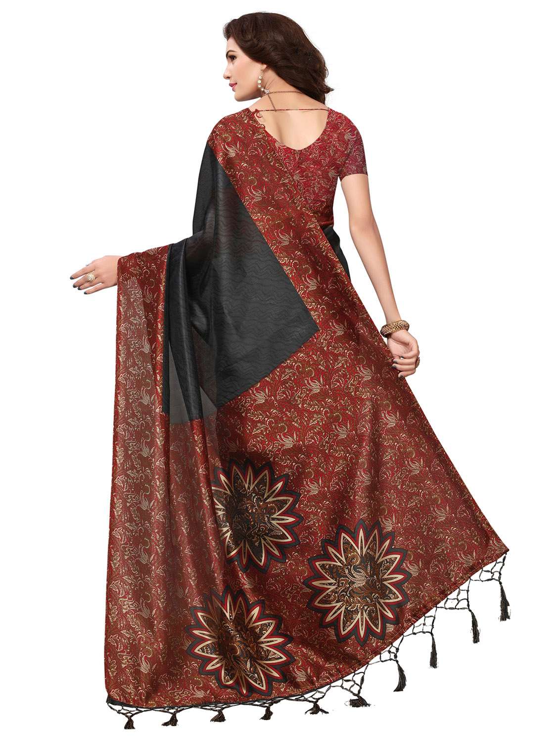 women's bordered black colored saree with blouse - 20162307 -  Standard Image - 1
