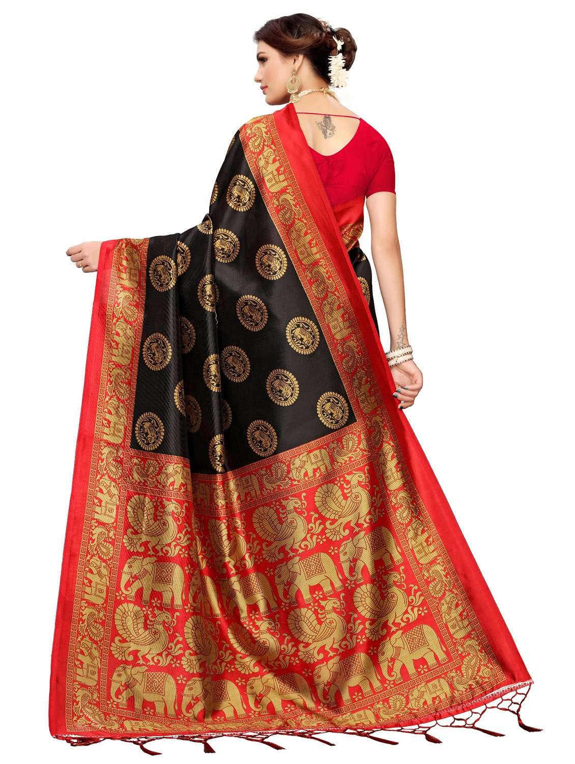 women's kalamkari black colored saree with blouse - 20162308 -  Standard Image - 1