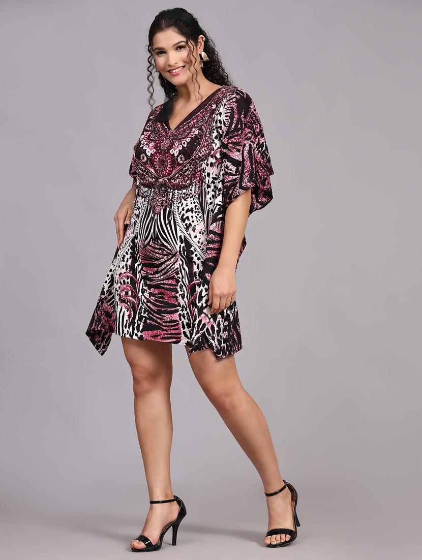 multi colored printed v neck kaftan dress - 20162414 - Standard Image - 1
