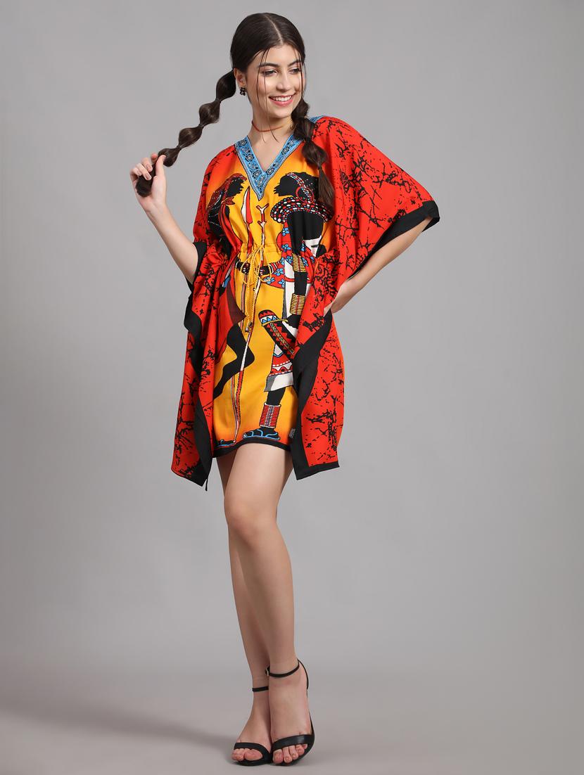 multi colored printed v neck kaftan dress - 20162418 -  Standard Image - 1
