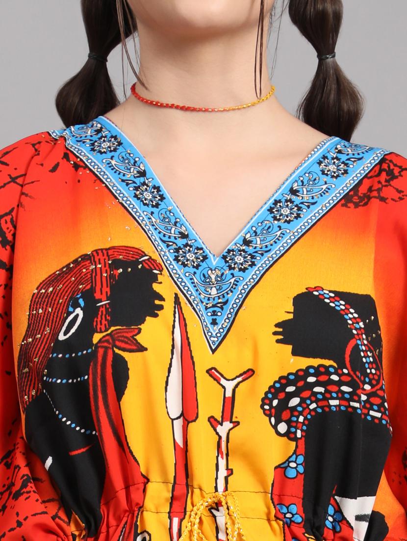 multi colored printed v neck kaftan dress - 20162418 - Standard Image - 4