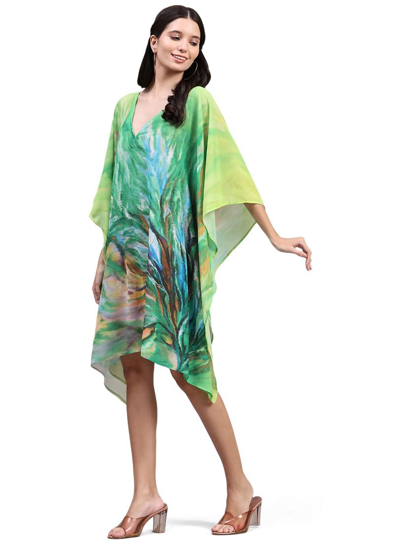 multi colored printed v neck kaftan dress - 20162419 -  Standard Image - 1