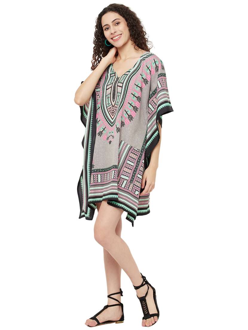 purple printed v neck kaftan dress - 20162424 -  Standard Image - 1