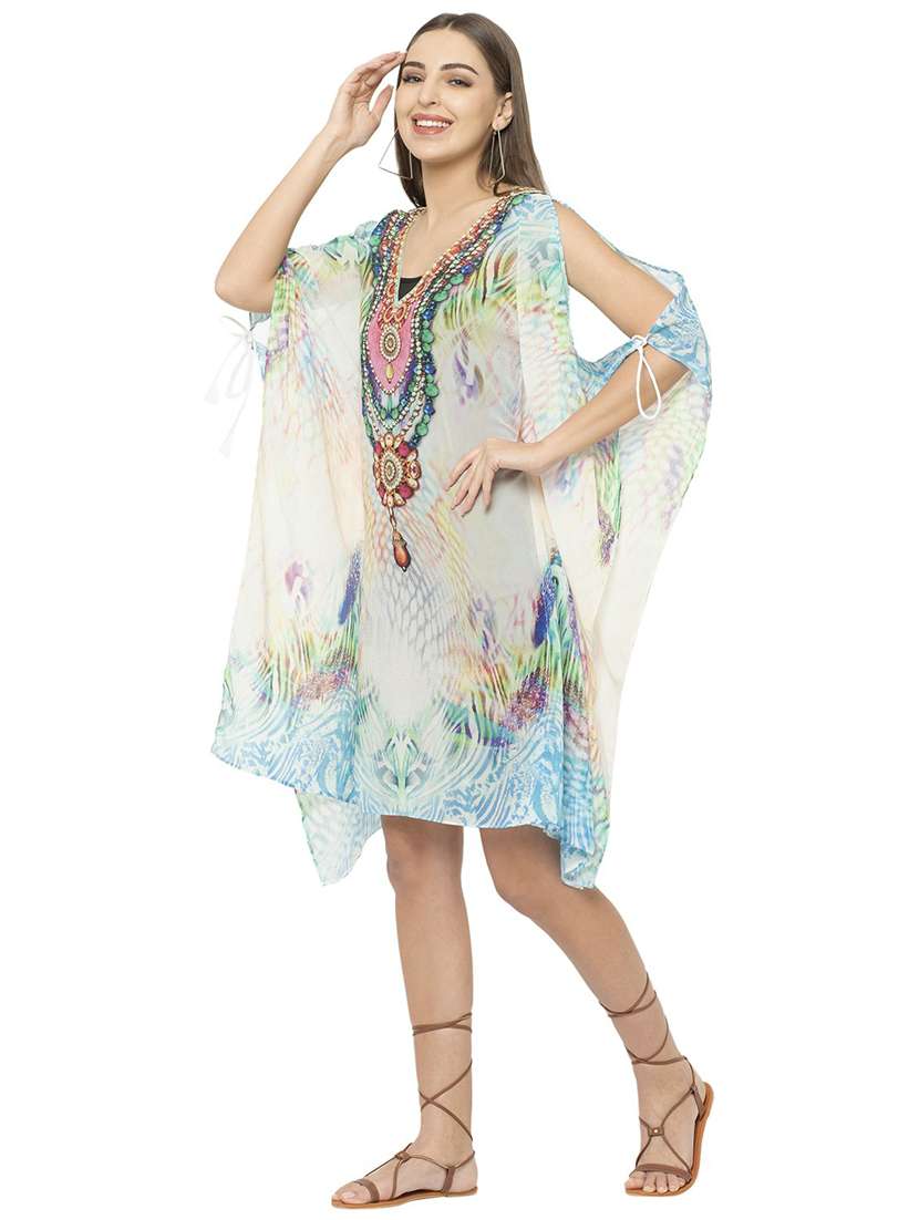 multi colored printed v neck kaftan dress - 20162488 -  Standard Image - 1