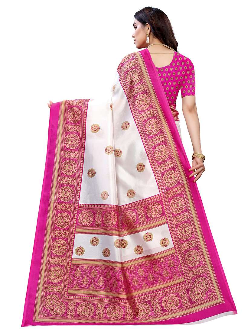 pink printed art silk saree with blouse - 20163224 - Standard Image - 1