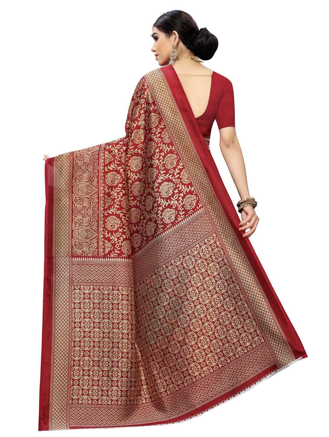 blue printed art silk saree with blouse - 20163230 -  Standard Image - 1