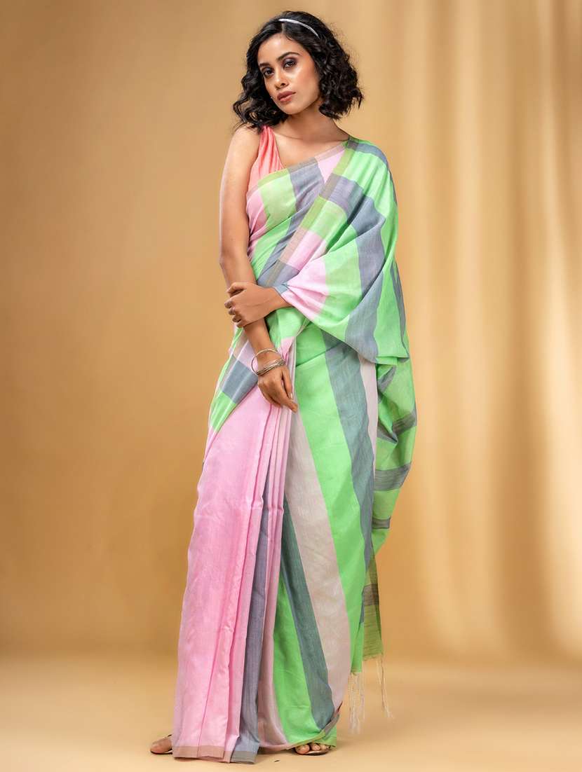 women's stripes multi colored saree with blouse