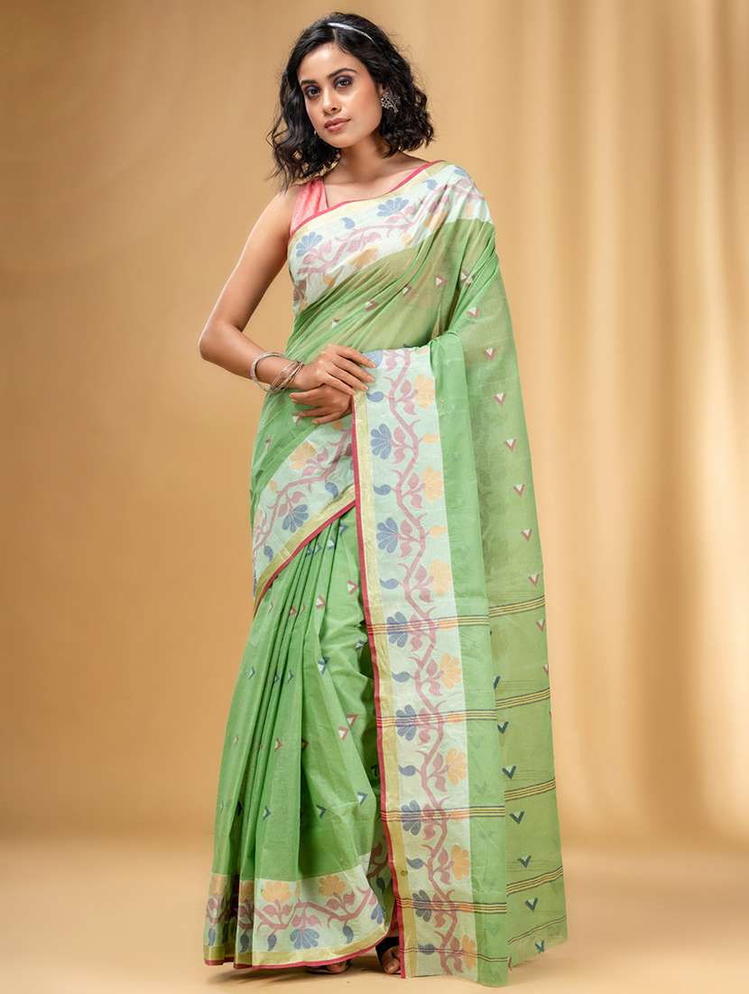 women's self design green colored saree