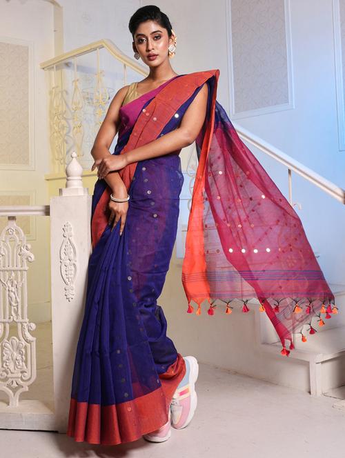 women's self design navy blue colored saree with blouse - 20163729 -  Standard Image - 0