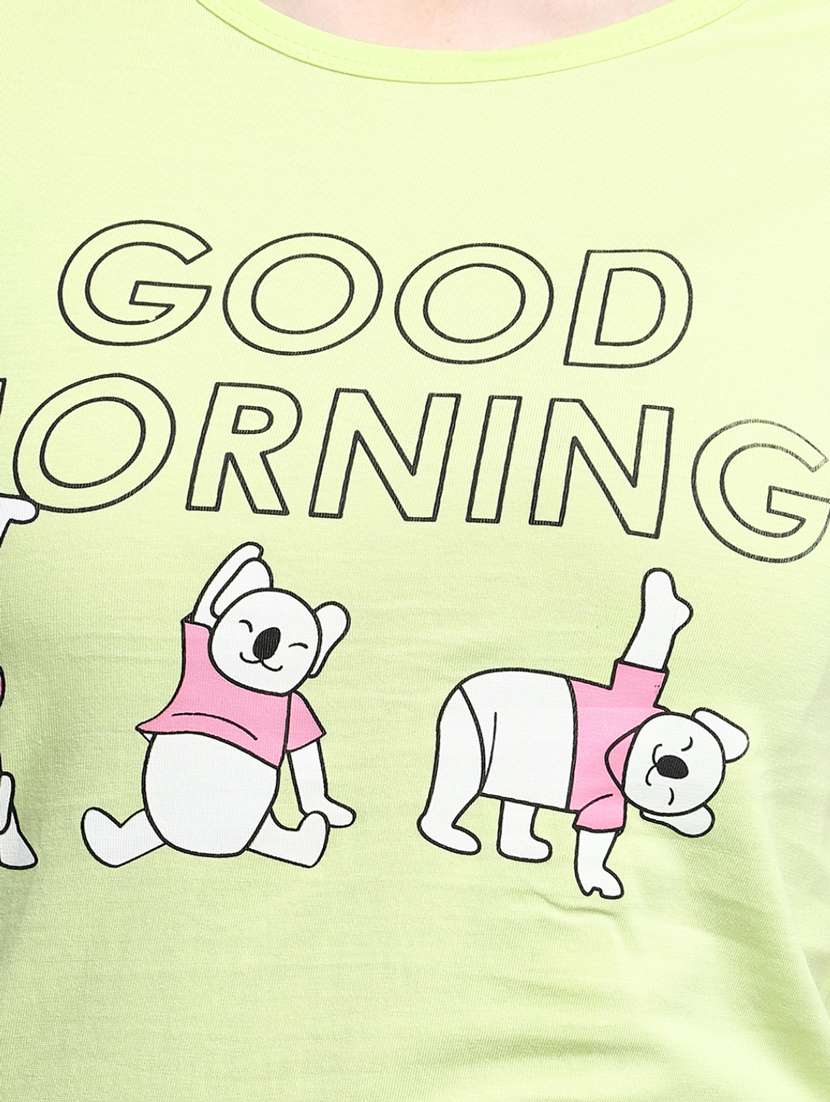 yellow round neck printed nightwear set - 20163891 -  Standard Image - 4