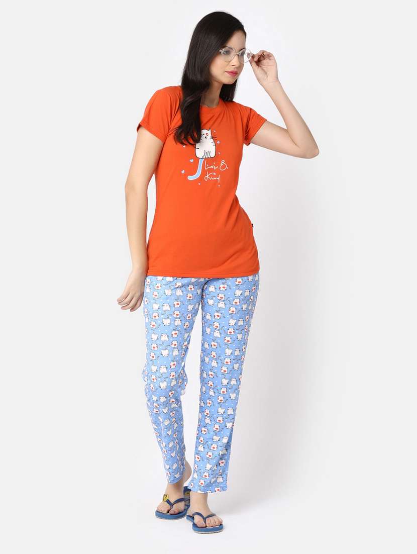 women printed cotton pyjama nightwear set - 20163895 -  Standard Image - 1