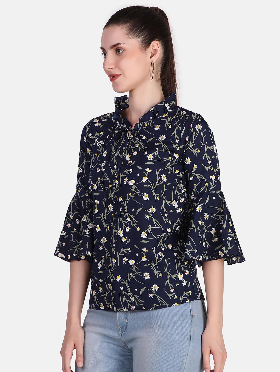 blue florals printed bell sleeves regular top - 20163988 -  Standard Image - 1