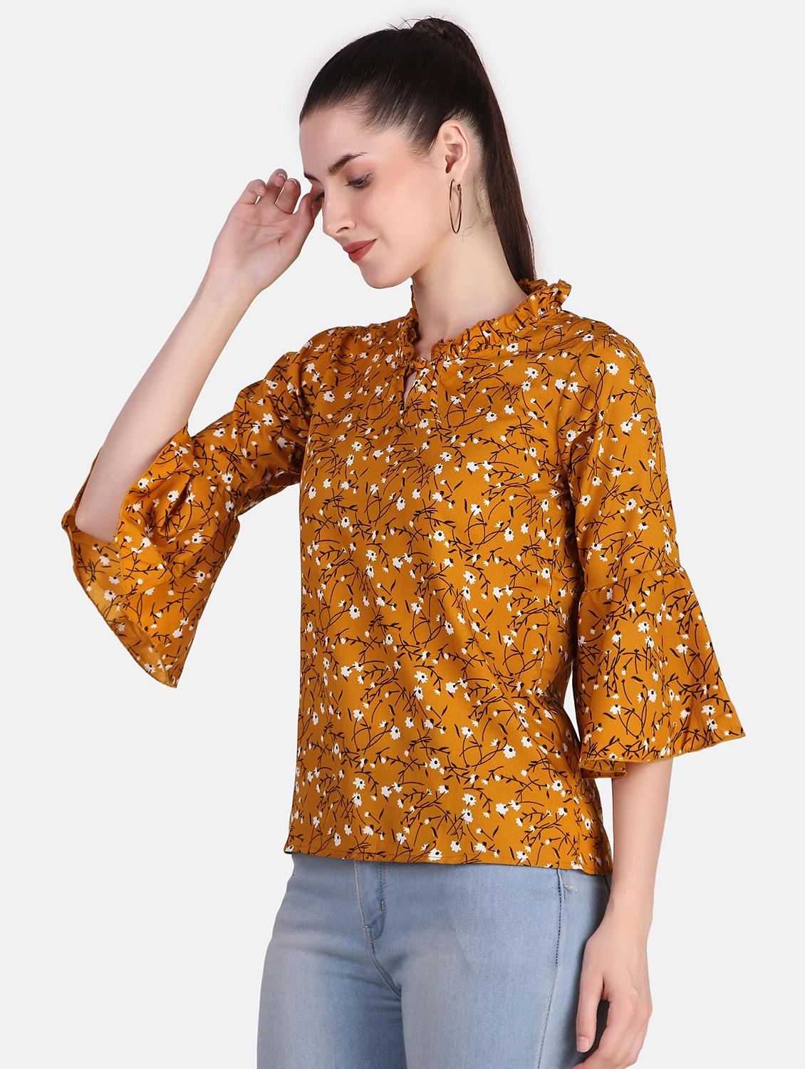 yellow florals printed bell sleeves regular top - 20163989 - Standard Image - 1