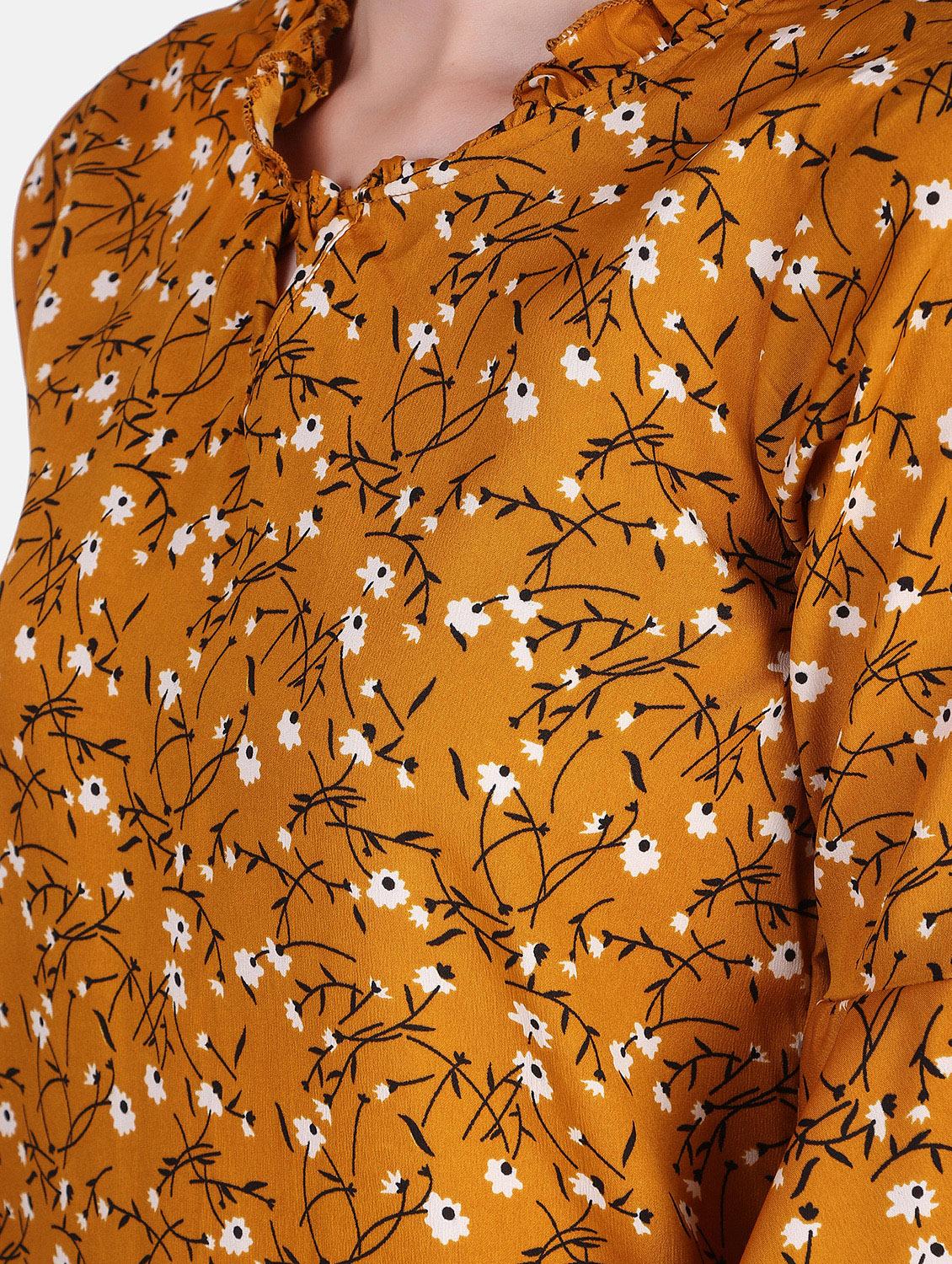 yellow florals printed bell sleeves regular top - 20163989 - Standard Image - 4