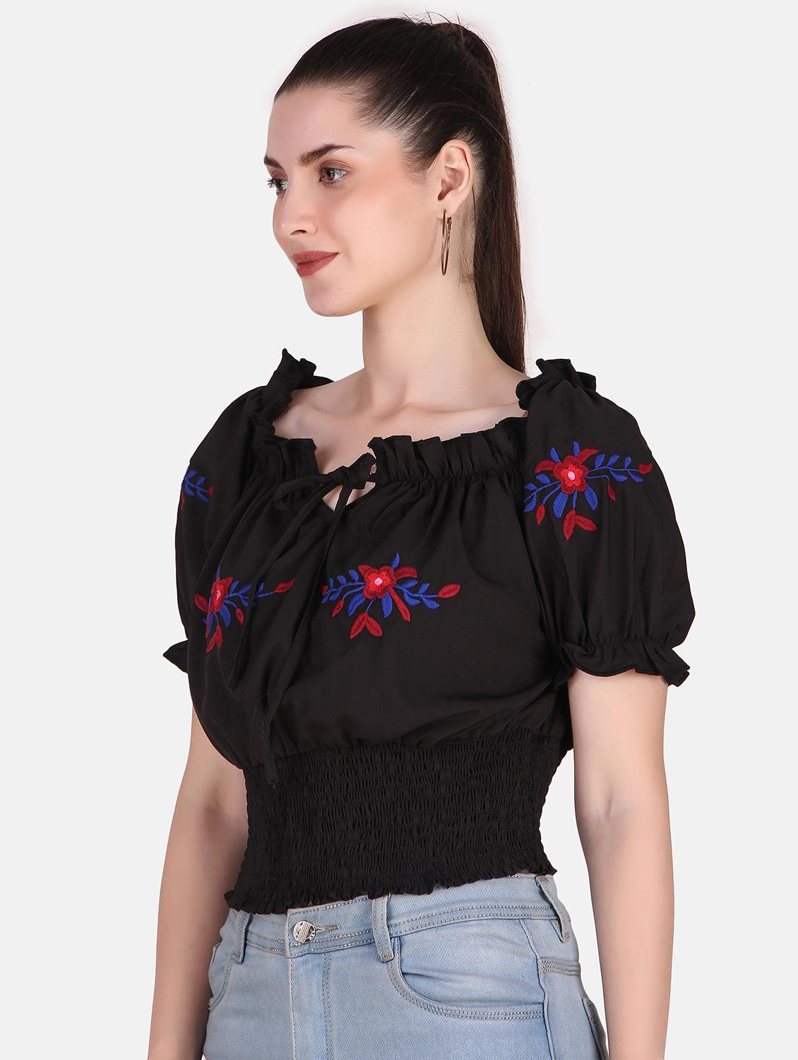 black solids off-shoulder crop top - 20163990 -  Standard Image - 1