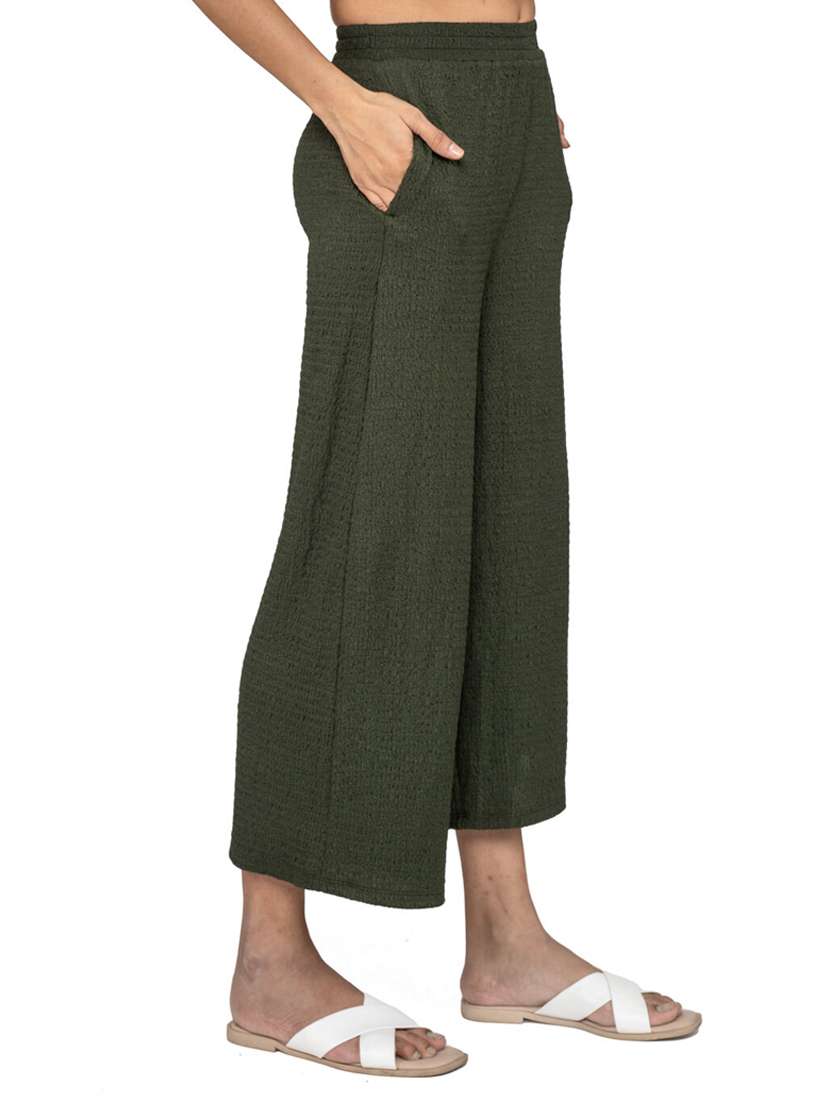 green solids crepe pleated trousers - 20164003 -  Standard Image - 1