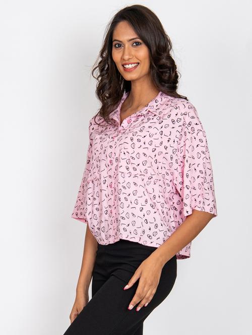 pink printed three quater sleeves shirt - 20164021 -  Standard Image - 0