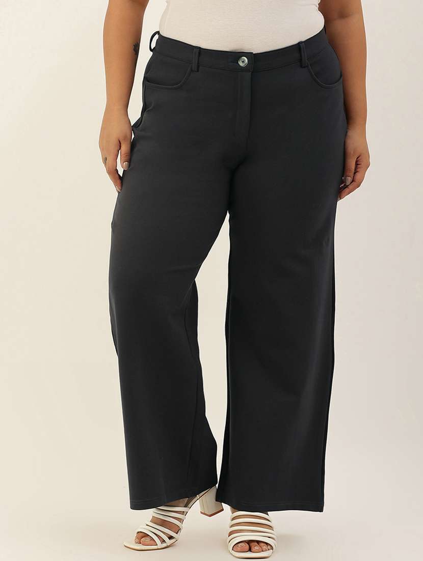 women solid flat front wide leg trouser - 20164068 - Zoom Image - 0