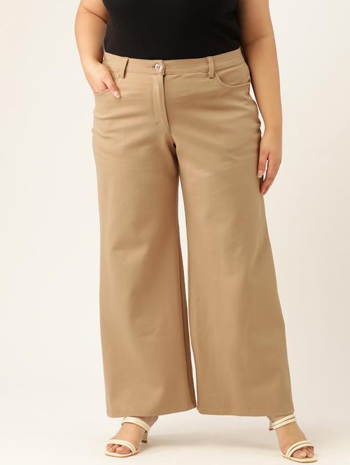 women solid plus trouser - 20164069 - Standard Image - 0