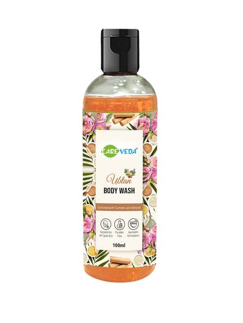 careveda ubtan body wash enriched with turmeric and almondsuitable for all skin typesparaben & cruelty free100 ml