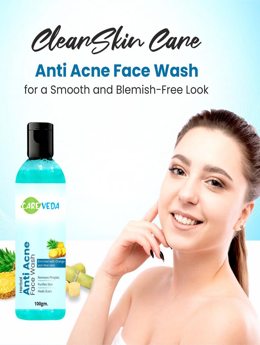 care veda anti acne face wash, enriched with organe & aloe vera & acne prone skin, 100 gm - 20164121 - Standard Image - 1