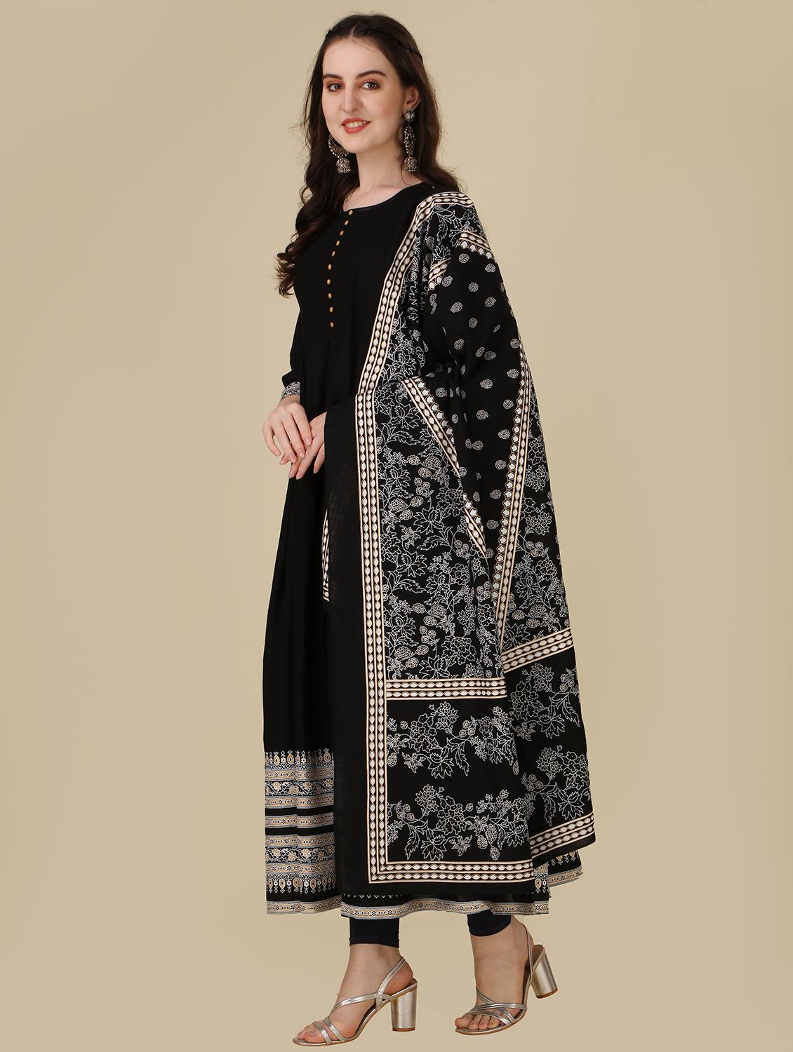 black round neck kurta dupatta set - 20164128 - Standard Image - 1